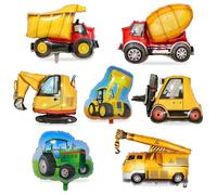 Zhlearda 7 Piezas Excavadora Globos, Globos de Aluminio para Excavadora, Globo de Tractor, Vehículos de Construcción Globo Helio, Aluminio para Niños Decoraciones de Fiesta Cumpleaños