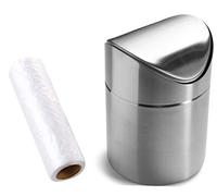 ZHOUWHJJ Essential-Mart Direct - Juego de cubos de basura para encimera de acero inoxidable cepillado, con tapa oscilante, para escritorio, coche, viene con bolsa de basura, 1.5 L/0.40 galones, 5