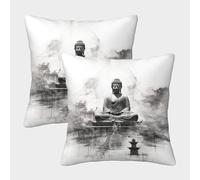 ZHUICHENG Buda Fundas Cojines Antialérgicas 2 Piezas Estatua de Buda Funda De Almohada Diseño 3D Mejor Amigo 50x50cm