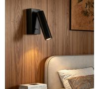zhxinashu Aplique Pared Interior, Luz Lectura LED para Dormitorio | 3W LED Integrado, Giratorio 350° Horizontal y 90° Vertical, Luz Cálida, Aplique Pared Negro para Estudio y Pasillo