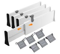 ZHYLUO Juego de 4 Separadores de Cajones, largo 38-54 cm, alto 10.5 cm, Divisores de Cajones Ajustables, adecuados para tocador, escritorio, armario, cocina (blanco)