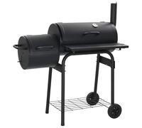 Ziaphsol Barbacoa clásica de carbón vegetal con termómetro, 3 rejillas cromadas, marco de acero, fuego lateral y tapa de chimenea, para balcón, jardín, terraza, humo y sabor a asado