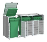 Ziaphsol Caja para 3 cubos de basura gris 216 x 81 x 115 cm de acero con puertas, rejillas de ventilación, resistente a la intemperie, armario para jardín, para cubo orgánico y separación de residuos