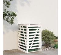 Ziaphsol Contenedor de basura blanco de madera maciza de pino 84 x 90 x 128,5 cm, revestimiento para cubos de basura con cerradura, ventilación, puerta y tapa para jardín, patio, terraza, entrada