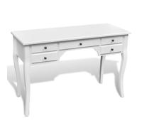 Ziaphsol Escritorio francés de MDF y madera de pino lacado blanco con patas curvadas, 110 x 47 x 79 cm, 5 cajones, espacio de almacenamiento para oficina en casa
