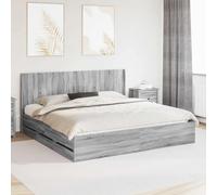 Ziaphsol Estructura de cama con espacio de almacenamiento y cabecero de madera Sonoma gris para dormitorio, plataforma de 6 cajones, mueble resistente, 186,5 x 203 cm, construcción duradera