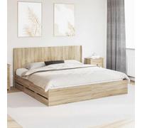 Ziaphsol Estructura de cama con espacio de almacenamiento y cabecero de roble Sonoma de 200 x 200 cm de madera de madera resistente con plataforma para dormitorio, incluye 6 cajones, diseño moderno