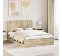 Ziaphsol Estructura de cama de roble Sonoma de 120 x 190 cm con espacio de almacenamiento y cabecero de cama de madera resistente, incluye 6 cajones, diseño moderno, ideal para dormitorio, ahorro de