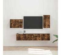 Ziaphsol Juego de 4 estantes de pared para TV, madera de roble ahumado, muebles de pared modernos para televisión, medios, espacio de almacenamiento, gestión de cables, sala de estar, cine en casa