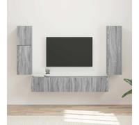 Ziaphsol Juego de 4 muebles de TV Sonoma gris de madera montados en la pared, moderno sistema de pared con espacio para TV, medios, receptor, decoración, gestión de cables y almacenamiento