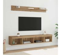 Ziaphsol Juego de 5 estantes de pared para TV, roble Artisan, madera de roble con iluminación LED, muebles modernos para salón, almacenamiento, gestión de cables, consola multimedia, cajones