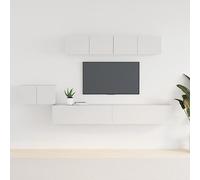 Ziaphsol Juego de 5 muebles de TV de madera blanca, montaje en pared, diseño moderno para sala de estar, mucho espacio de almacenamiento, 60-100 cm de ancho, duradero