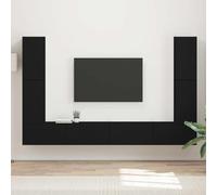 Ziaphsol Juego de 8 muebles de TV de madera negra con gestión de cables y espacio de almacenamiento para salón, cine en casa, TV, cómoda, aparador, estantería, armario bajo