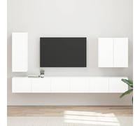 Ziaphsol Juego de estanterías de pared para televisores y medios, color blanco brillante, 6 piezas, versátiles muebles de TV con espacio de almacenamiento, gestión de cables, adecuado para salón y