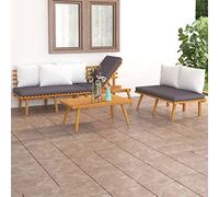 Ziaphsol Juego de muebles de jardín de 3 piezas con cojines de madera maciza de acacia para terraza, balcón y jardín, resistente a la intemperie, con mesa, banco y cama de día, muebles de exterior