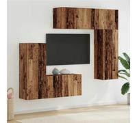 Ziaphsol Juego de muebles de pared para TV de pared, 5 piezas, madera vieja, elementos multimedia con cajones, puertas, gestión de cables, espacio de almacenamiento, ideal para cine en casa y sala de