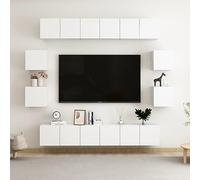 Ziaphsol Juego de muebles de TV de madera blanca de 10 piezas con gestión de cables, aparador y cómoda para sala de estar, cine en casa, consola multimedia, espacio de almacenamiento, montaje en pared