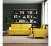 Ziaphsol Juego de sofá con espacio de almacenamiento, 2 piezas, poliéster amarillo claro, diseño moderno para sala de estar y oficina, incluye función de dormir y cajón, estilo escandinavo, duradero