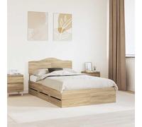 Ziaphsol Marco de cama de roble Sonoma de 120 x 190 cm de madera de ingenieros con 6 cajones, cama moderna con plataforma para dormitorio, mueble estable con espacio de almacenamiento oculto