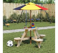 Ziaphsol Mesa de picnic infantil con sombrilla de madera de abeto para jardín, terraza y balcón, resistente a la intemperie, estable, lavable, ahorra espacio, para 4 niños, incluye protección solar