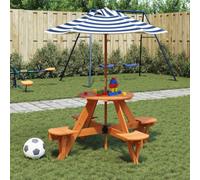Ziaphsol Mesa de picnic infantil con sombrilla de madera maciza de abeto para jardín, terraza y balcón, resistente a la intemperie, estable, ahorra espacio, a partir de 3 años, ideal para exteriores