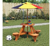 Ziaphsol Mesa infantil con sombrilla de madera de abeto robusta redonda para jardín, balcón, terraza, resistente a la intemperie, estable, ahorra espacio, con función auxiliar, ideal para pícnics