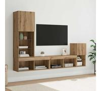 Ziaphsol Mueble de pared para TV, 4 piezas, madera de roble Artisan, con iluminación LED, montaje en pared, diseño moderno, espacio de almacenamiento, gestión de cables, adecuado para sala de estar
