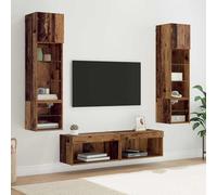Ziaphsol Mueble de pared para TV con tiras de luz LED, 6 piezas, madera recuperada, moderna consola multimedia con espacio de almacenamiento, gestión de cables y puerto USB para salón de cine en casa
