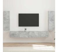 Ziaphsol Mueble de pared para TV montado en la pared con 4 piezas de hormigón gris madera muebles modernos de salón con mucho espacio de almacenamiento y gestión de cables para cine en casa y