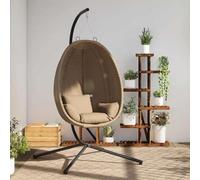 Ziaphsol Silla colgante diseño de huevo con soporte, tela gris topo y acero, dimensiones totales 104 x 100 x 193 cm, mecedora con cojín para exterior, salón, terraza