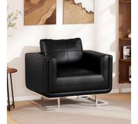 Ziaphsol Sillón de cubo con patas cromadas de piel sintética negra moderna silla de salón para sala de estar oficina con diseño ergonómico, reposabrazos giratorios y ajustables, comodidad elegante
