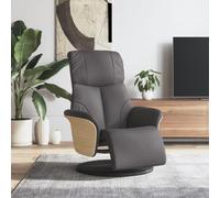 Ziaphsol Sillón de relax con reposapiés de piel sintética gris, giratorio, ajustable, ergonómico, con reposabrazos, ideal para salón, dormitorio, oficina, salón, para horas relajadas, material