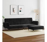 Ziaphsol Sofá cama de 2 plazas con reposapiés de terciopelo negro, cama de invitados extensible, diseño moderno, estilo escandinavo, función de relajación, ideal para salón, oficina o salón