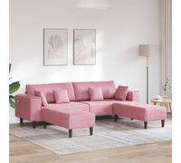 Ziaphsol Sofá de 3 piezas, color rosa, 250 x 188 x 76 cm, terciopelo, diseño moderno con cojín de plumas, estructura de madera contrachapada estable, reposabrazos cuadrados, fácil montaje para salón