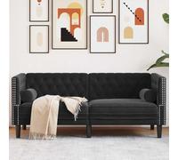 Ziaphsol Sofá negro 174 x 74,5 x 70,5 cm terciopelo moderno chesterfield sofá esquinero con función de sueño acogedor duradero estilo escandinavo para sala de estar, salón, oficina, con cojines
