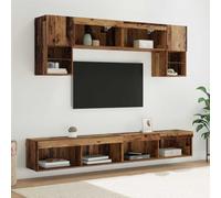 Ziaphsol Unidades de pared para TV con iluminación LED, 6 unidades, madera recuperada, muebles de salón, consola baja con espacio de almacenamiento y gestión de cables para cine en casa moderno