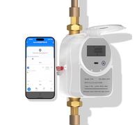 Zigbee - Medidor de agua inteligente con válvula de apagado y pantalla LCD 214C, funciona con Tuya Smart & Home Assistant, funciona con pilas, monitoreo remoto de flujo, requiere hub Zigbee (3/4