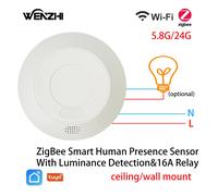 ZigBee/WiFi MmWave Radar presencia del cuerpo humano Sensor de movimiento para interruptor de luz detección de luminosidad 110/220V Tuya Smart Life Home Wifi 24G Circular