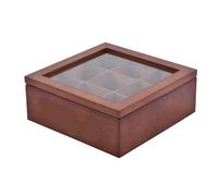 ZIHDKE Caja de almacenamiento vintage con 9 compartimentos, organizador escritorio for té, café, bolsas, multifunción, for el hogar para Bolsitas de Té(Brown)