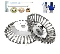 Zikenis 2 cepillos para desbrozadora, accesorios para desbrozadora, cepillo de alambre de acero inoxidable, incluye accesorios de montaje y guantes, cepillo de alambre para una eliminación eficaz de