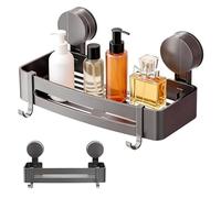 Zimoer Estanteria Baño con Ventosa Montada en la Pared, Acero Inoxidable, Estanteria Ducha sin Taladro, Organizador BBaño con 2 Ganchos, Estante de Ducha sin Taladrar, Cesta de Ducha, Gris Negruzco