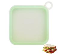 Zimoer Fundas Sandwich Silicona 15,5*15,5*2,5CM,Fiambrera Sandwichera, Contenedor Sandwich, Caja para Sandwich, Bocadillo Box,Reutilizable, Portátil, para Colgar,Transparente
