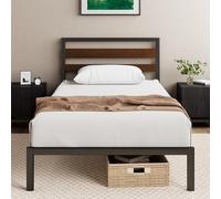 Zinus Kai Somier 90x190 cm - Altura 25.4 cm - Base Cama Individual en Bambú y Acero con Cabecero - Láminas de Metal - Espacio de Almacenamiento - Montaje Fácil- Negro y Marrón