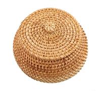 ZiStarlilife Cesta de almacenamiento de mimbre con tapa, 15 x 15 x 12 cm, organizador de ratán marrón para aperitivos, piezas de ajedrez, joyas y uso en la oficina en casa