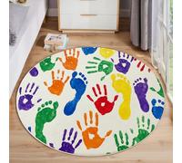 ZISTRCBAO Alfombra Salon Redonda Huellas De Manos Y Pies De Colores, Cocina Lavable Antideslizante, Alfombra Pelo Corto para Dormitorio, Hall Entrada, Pasillo, Estilo Lúdico Pintado A Mano, 60cm