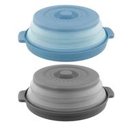 Ziyonix 2 Piezas Tapa Microondas Plegable con Orificio de Vapor Tapa de Salpicaduras de Microondas Cubierta de Alimentos de Microondas Canasta de Filtro de Frutas Verduras 27cm, Gris y Azul