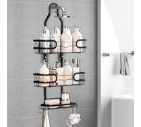 Ziyonix Estantería de Ducha para Colgar, Organizador de Baño sin Taladro de 3 Niveles Cesta de Ducha Colgante de Acero Inoxidable con Ganchos Laterales Almacenamiento para Baño (Negro)