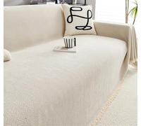 ZJEQZH Protector Sofa Impermeable, Chenille Cubre Sofa, Plaid Sofa, Grande Cubre Cama, con Borlas Funda De Sofá, para Sofá Extra Grande, Chaise, Protector De Muebles(White,180cm x 260cm)
