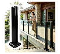 ZJKXJH Poste Barandilla Cubierta Poste de Fijación de Vidrio, Soporte de Panel Sin Marco para Terraza/Porche/Patio, Columna Fija de Suelo con Accesorios(Middle Post-Black,H-34in/86.4cm)