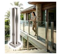 ZJKXJH Poste Barandilla Cubierta Poste de Fijación de Vidrio, Soporte de Panel Sin Marco para Terraza/Porche/Patio, Columna Fija de Suelo con Accesorios(Corner Post-Silver,H-36in/91.4cm)